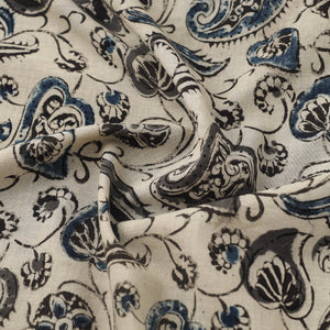 Beige - Pedana Hand Block Print Mul Cotton Kalamkari Fabric 20
