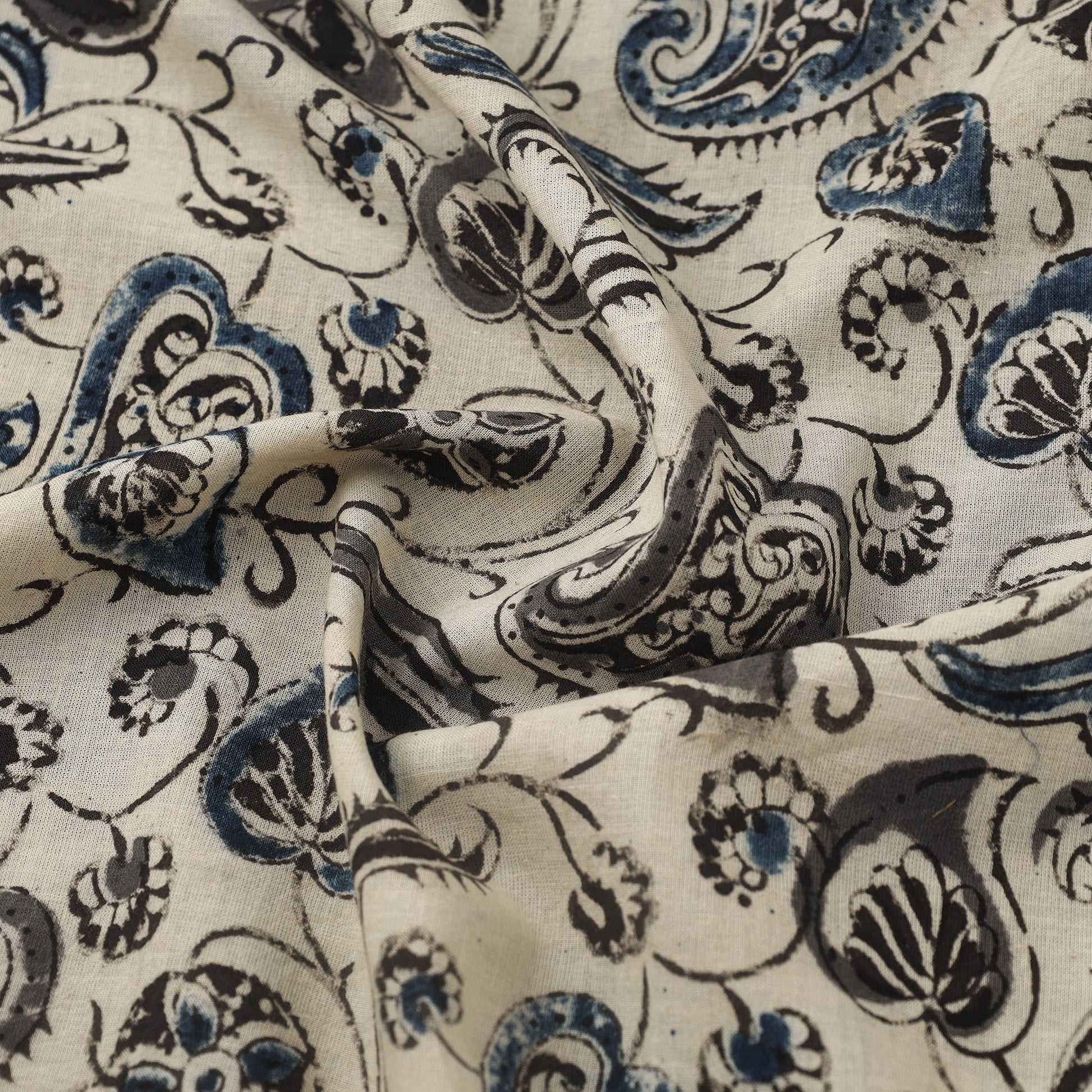 Beige - Pedana Hand Block Print Mul Cotton Kalamkari Fabric 20