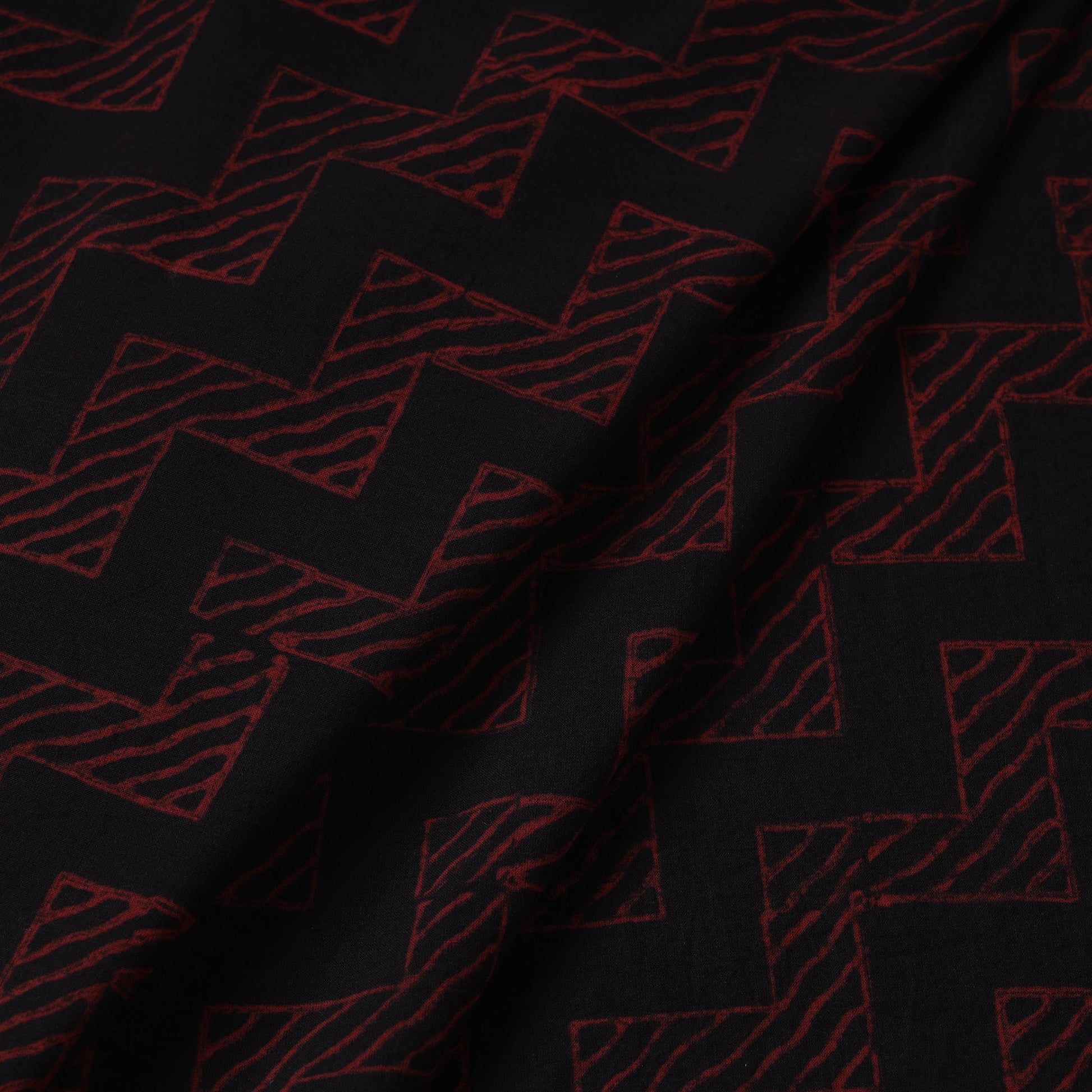 Black - Hand Block Printed Cotton Akola Fabric