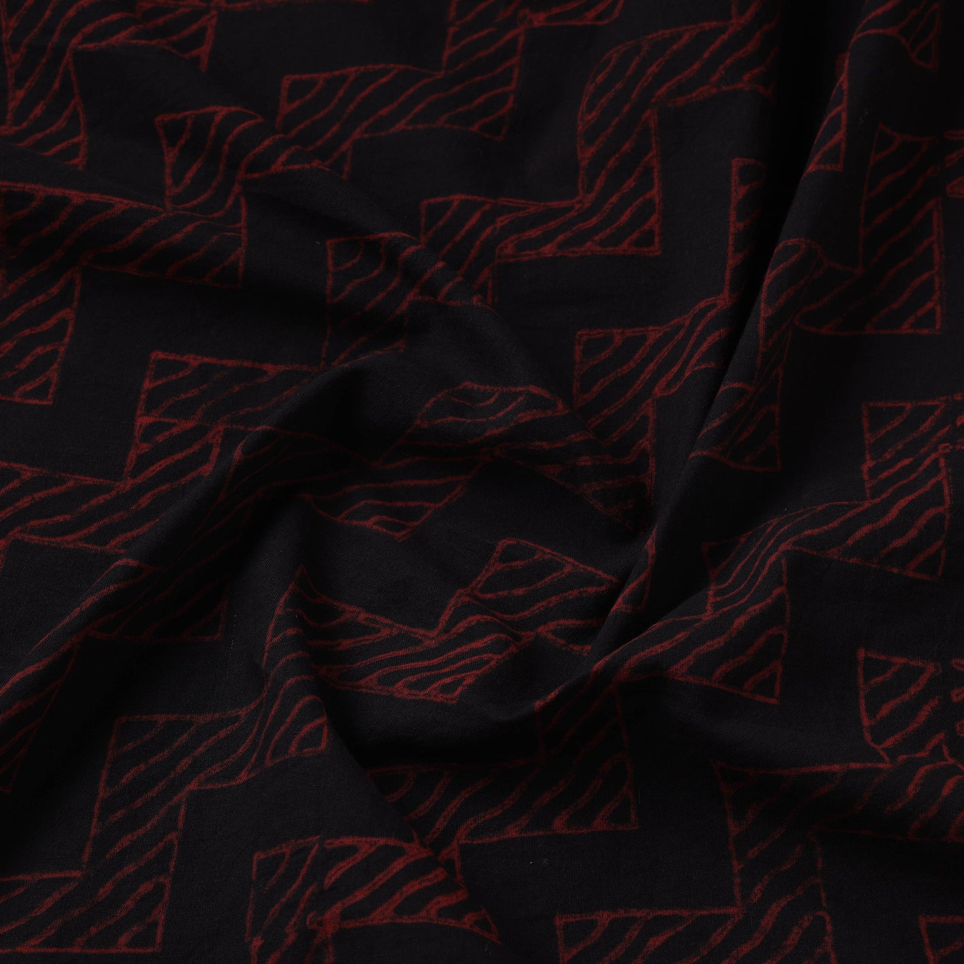 Black - Hand Block Printed Cotton Akola Fabric