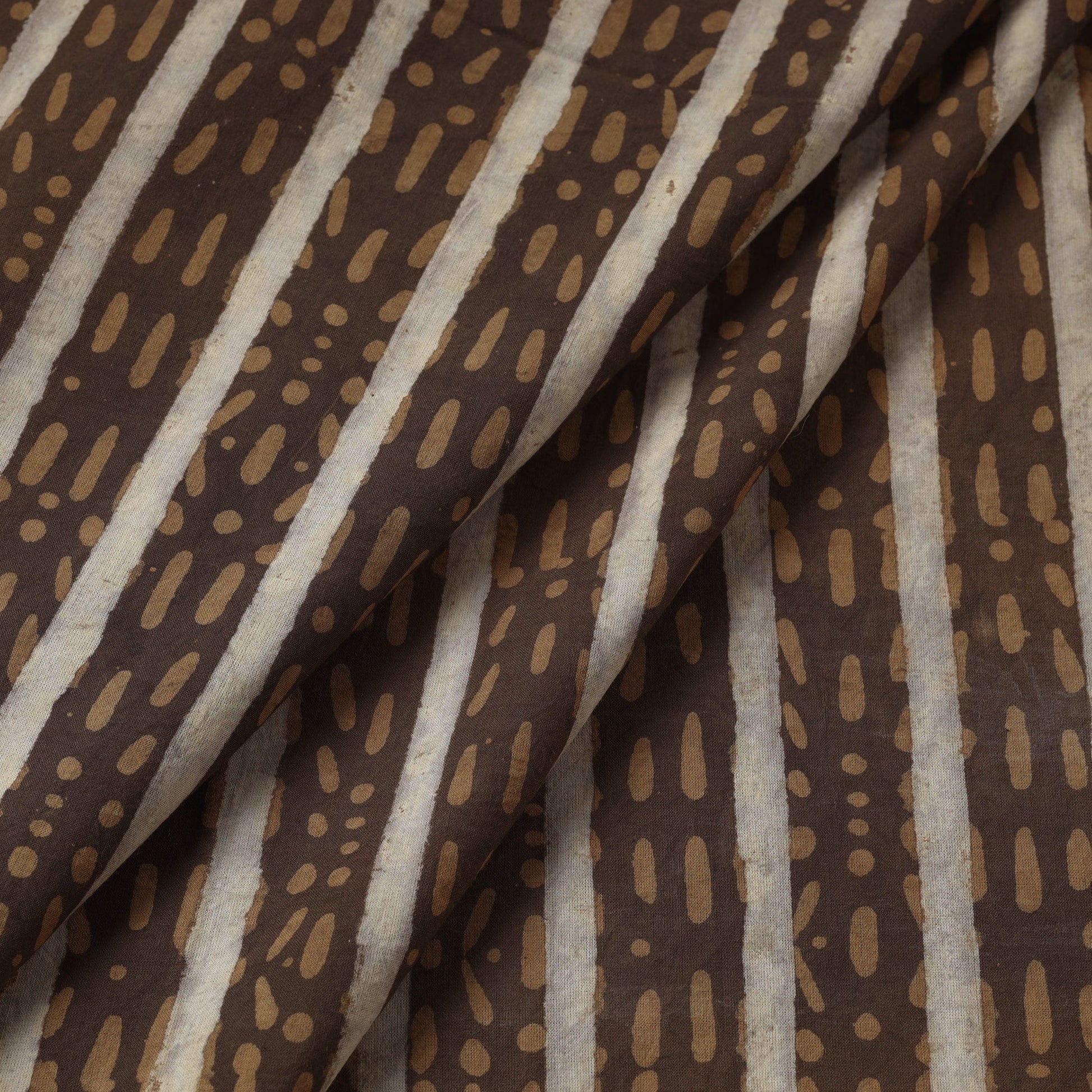 Brown - Hand Block Striped Print Cotton Akola Fabric