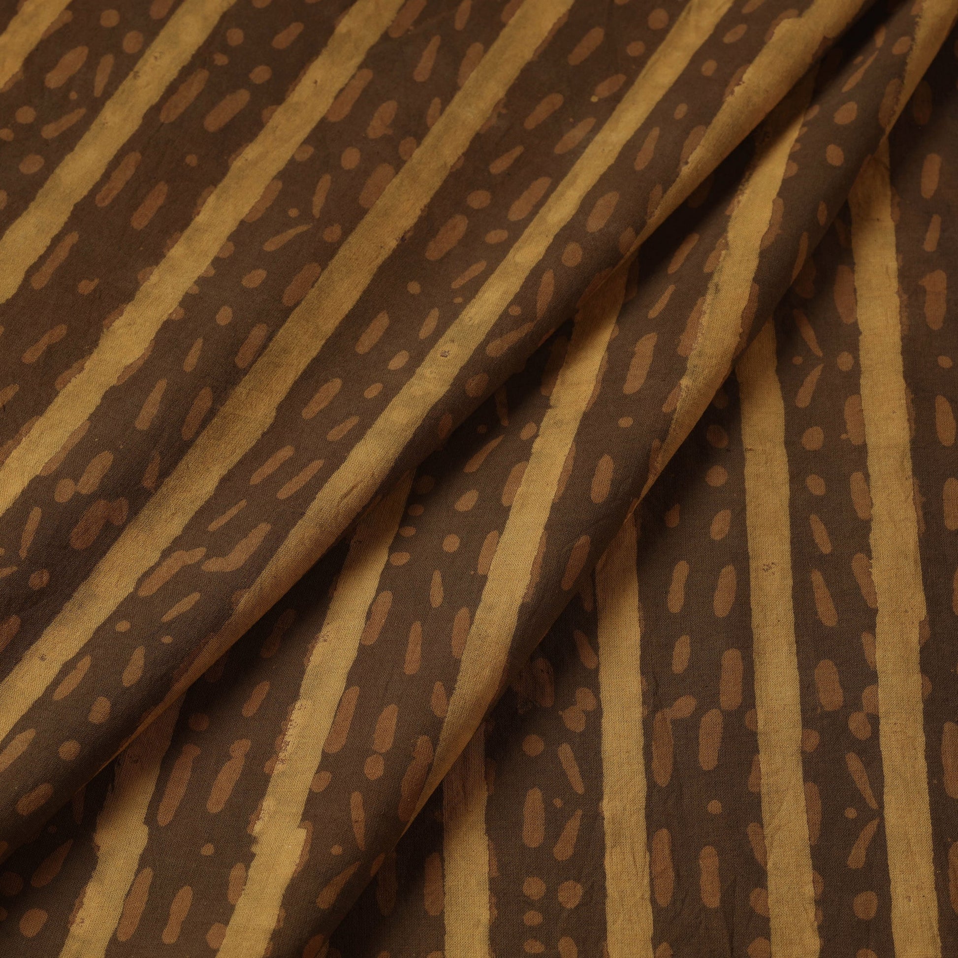 Brown - Hand Block Printed Cotton Akola Fabric