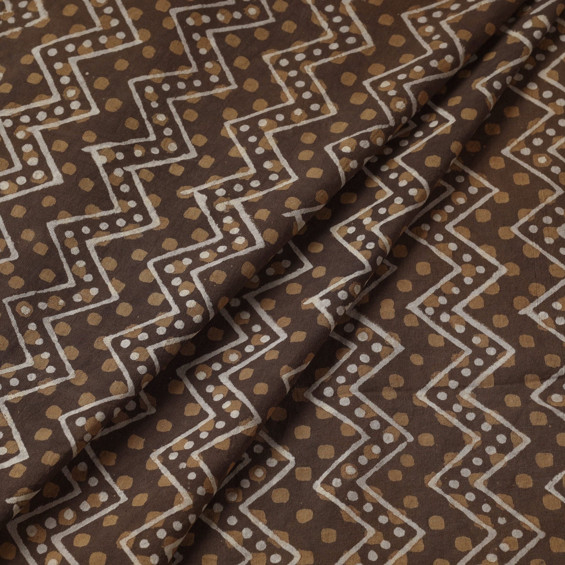Brown - Akola Geometric Pattern Block Print Cotton Fabric