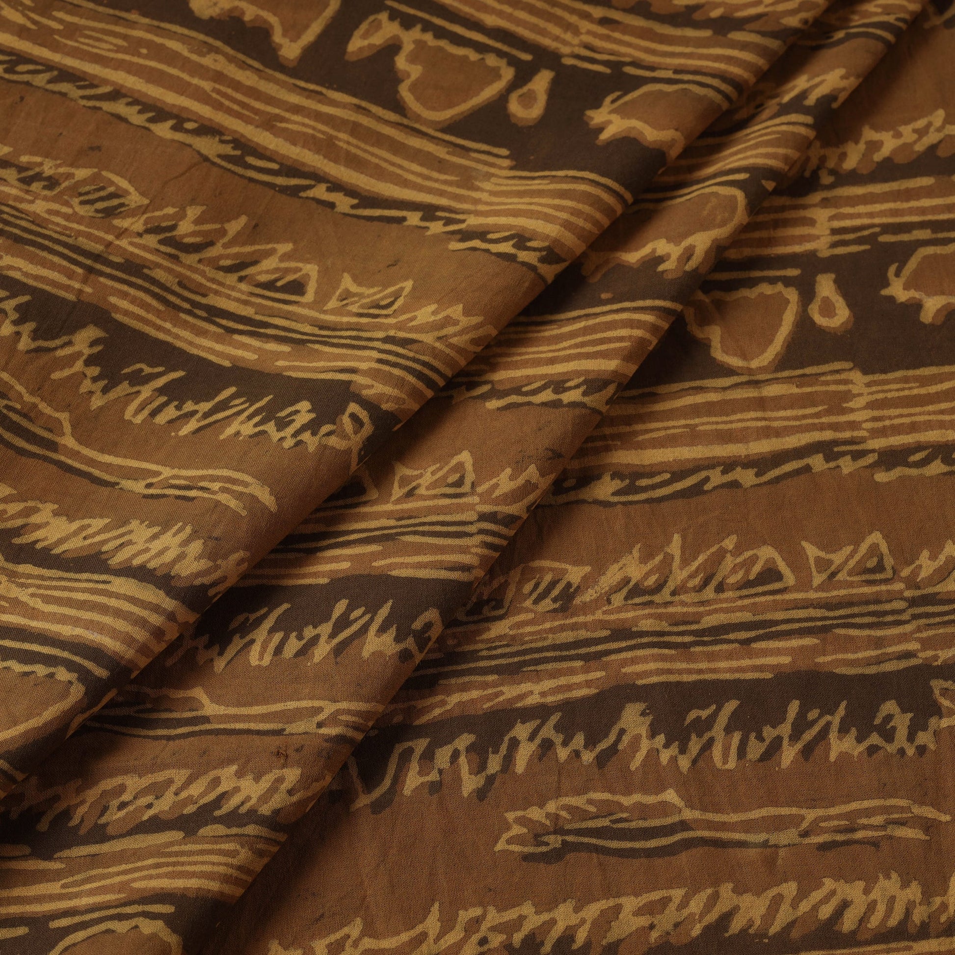 Brown - Hand Block Printed Cotton Akola Fabric