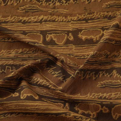 Brown - Hand Block Printed Cotton Akola Fabric