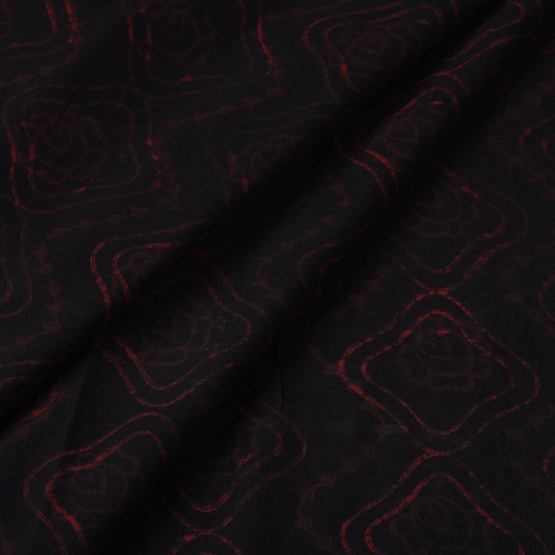 Black - Akola Hand Block Printed Cotton Fabric