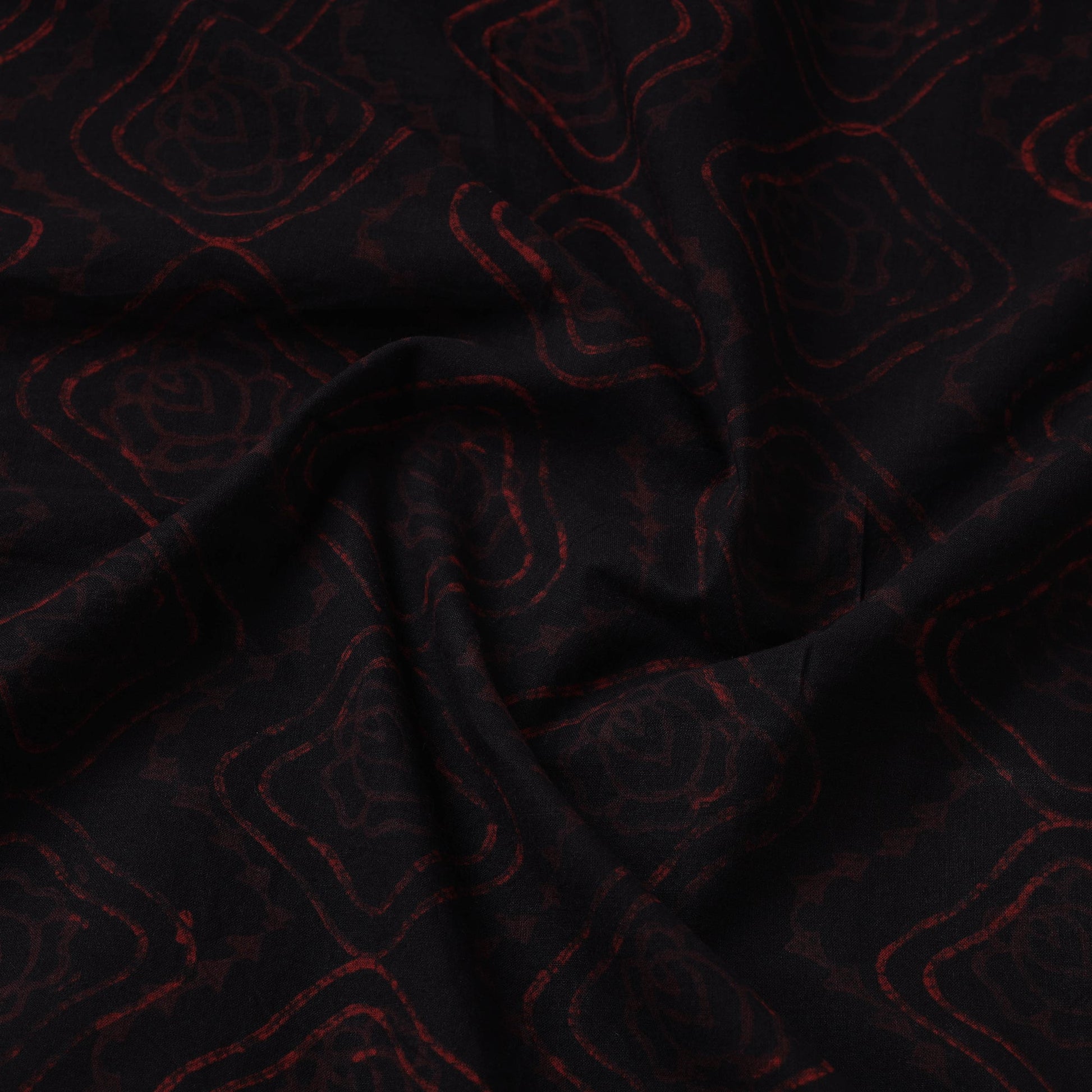 Black - Akola Hand Block Printed Cotton Fabric