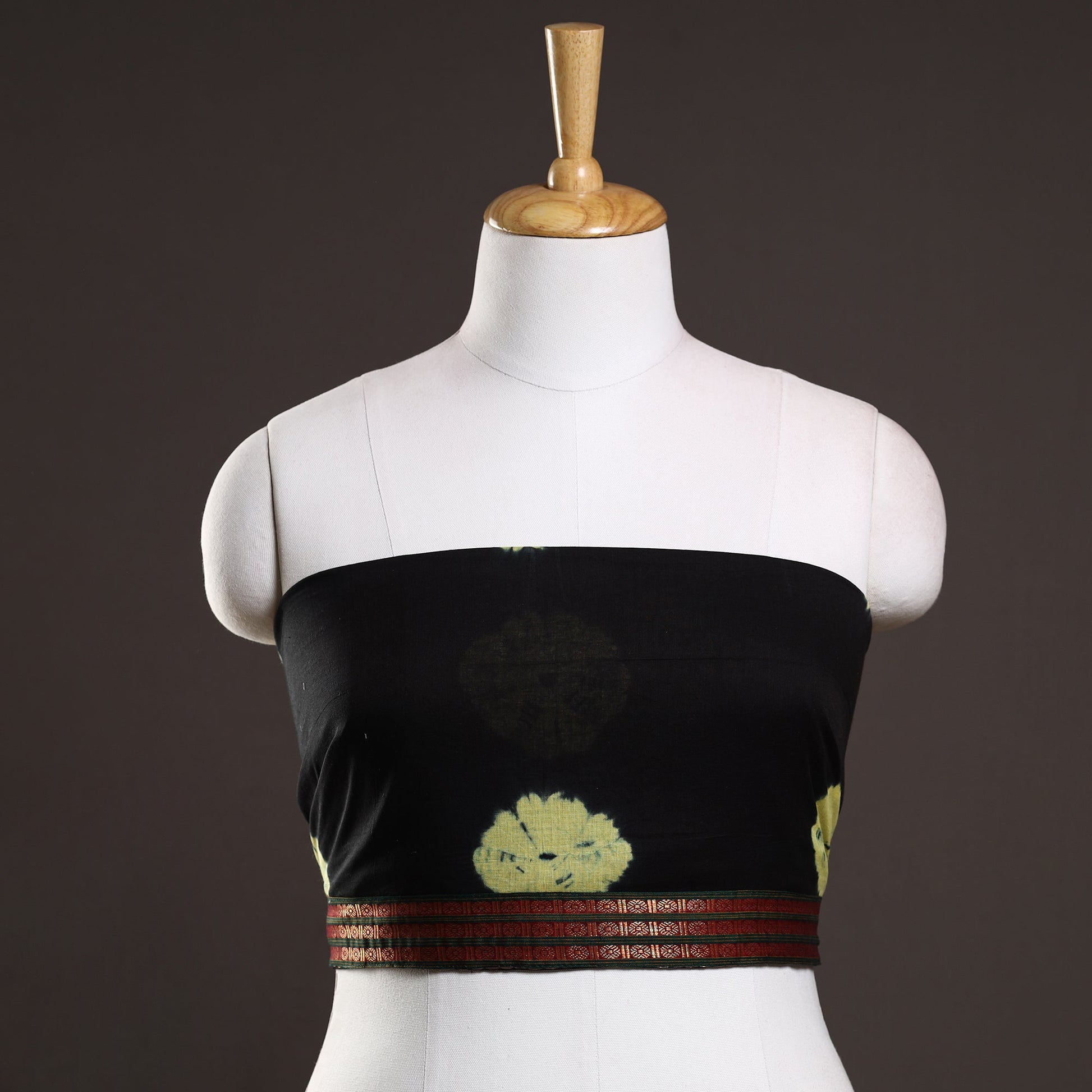 Black - Shibori Tie-Dye Cotton Blouse Piece