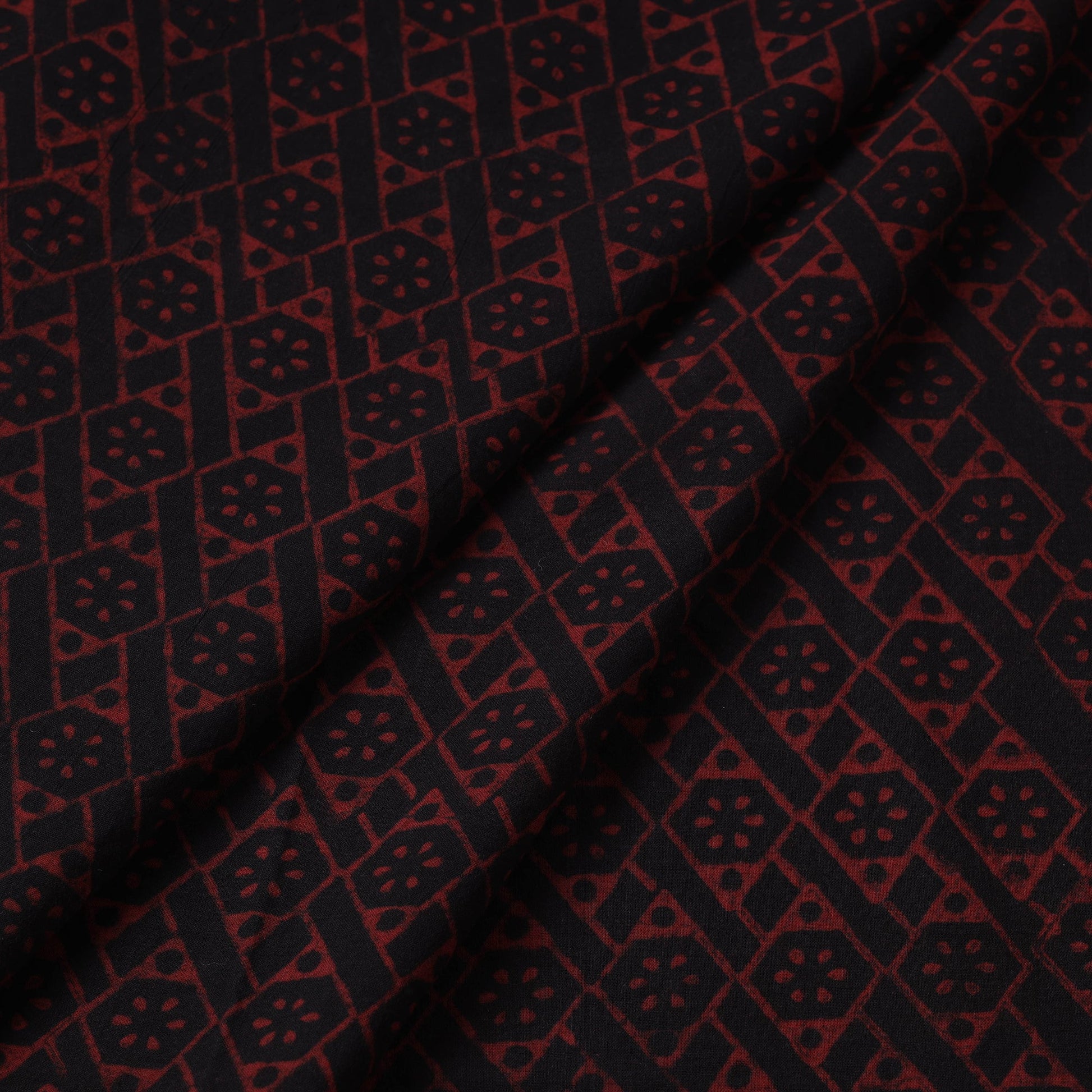 Black - Akola Hand Block Printed Cotton Fabric