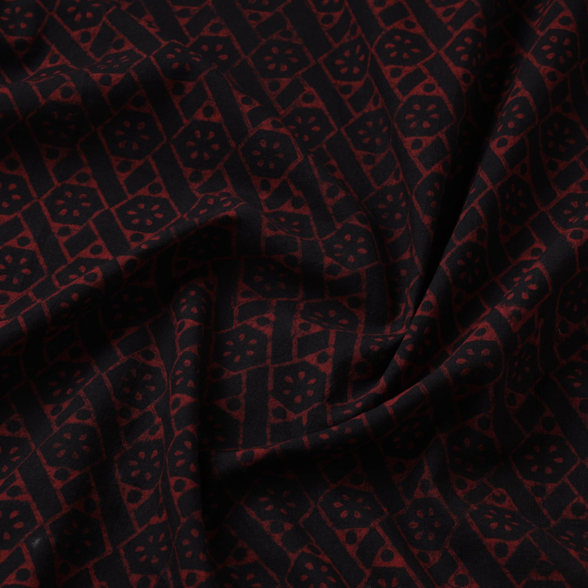 Black - Akola Hand Block Printed Cotton Fabric