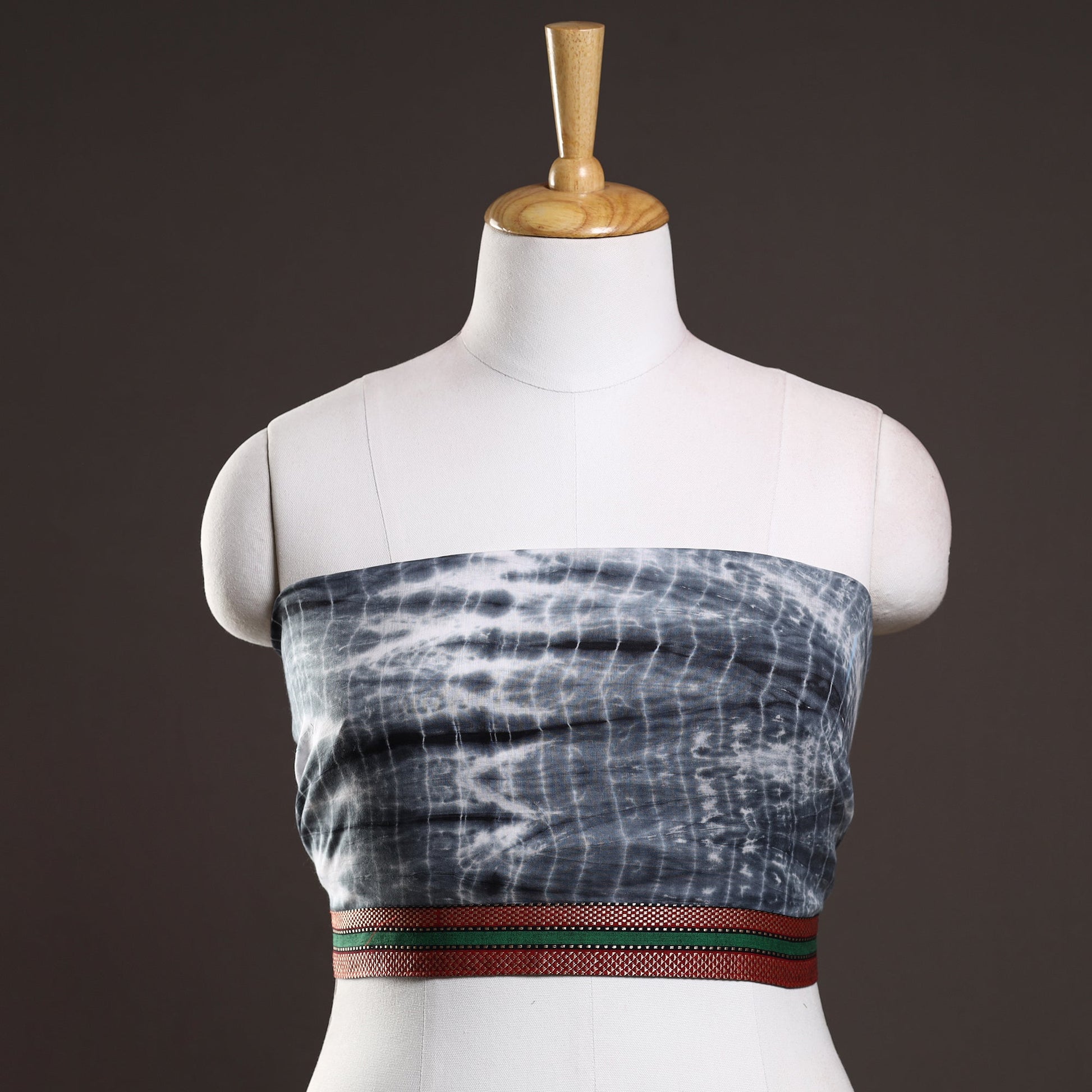Black - Shibori Tie-Dye Cotton Blouse Piece