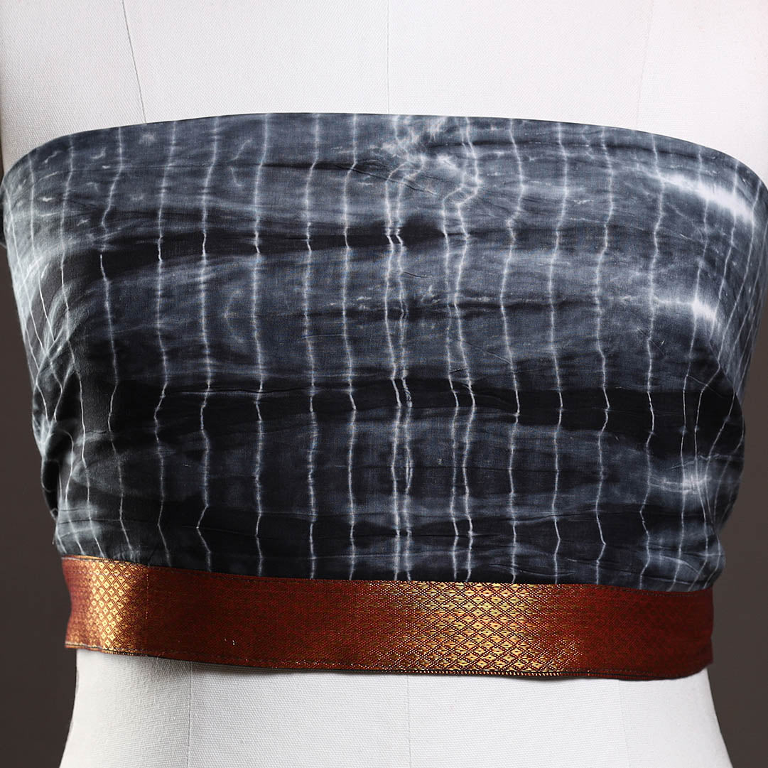 Black - Shibori Tie-Dye Cotton Blouse Piece