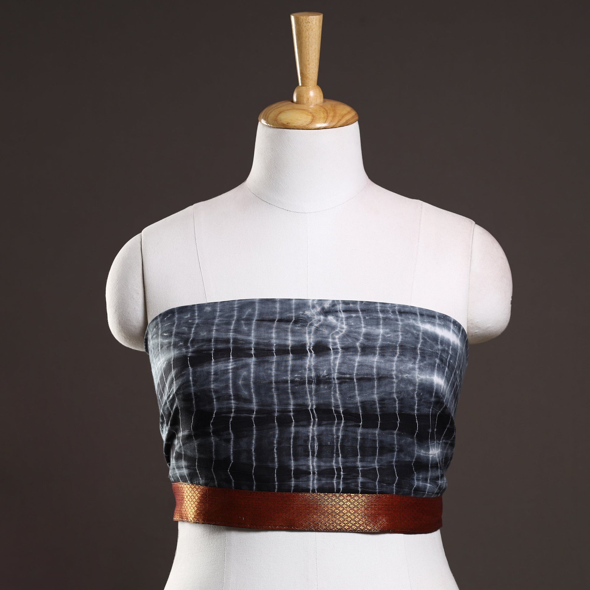Black - Shibori Tie-Dye Cotton Blouse Piece