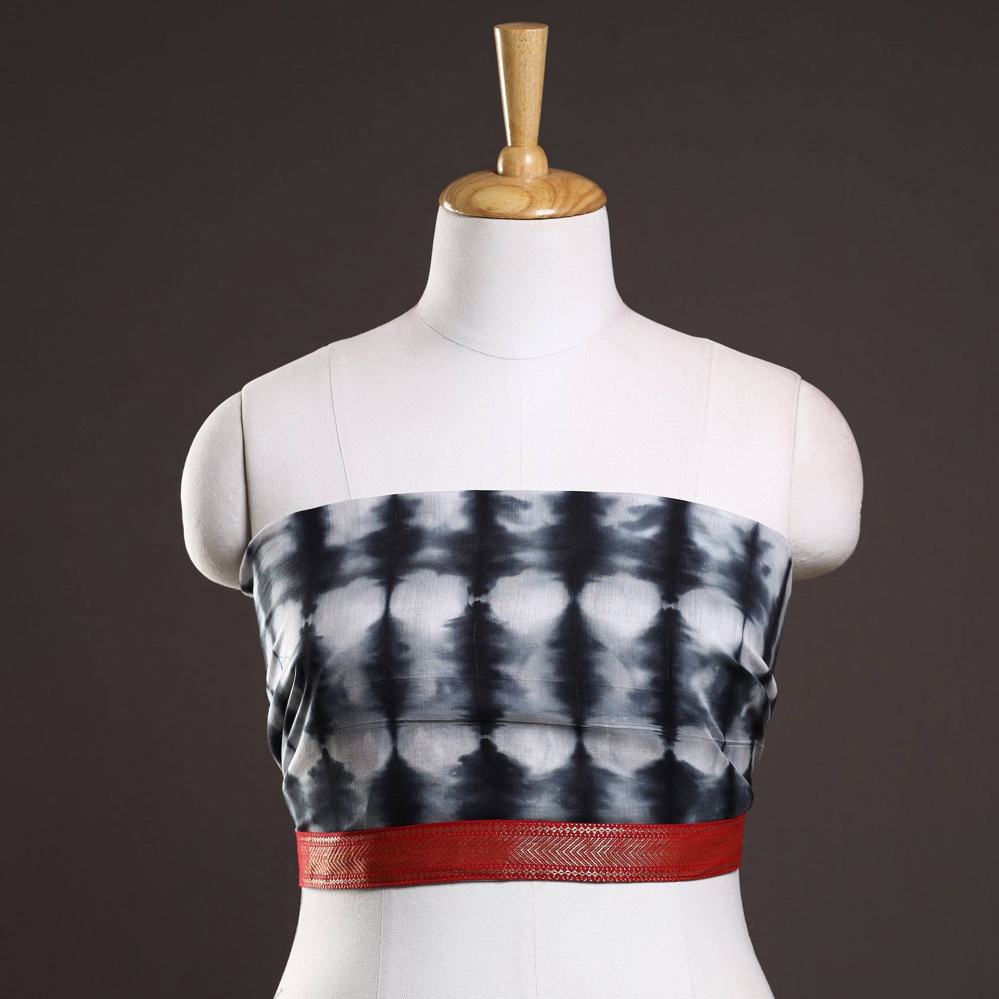 Black - Shibori Tie-Dye Cotton Blouse Piece