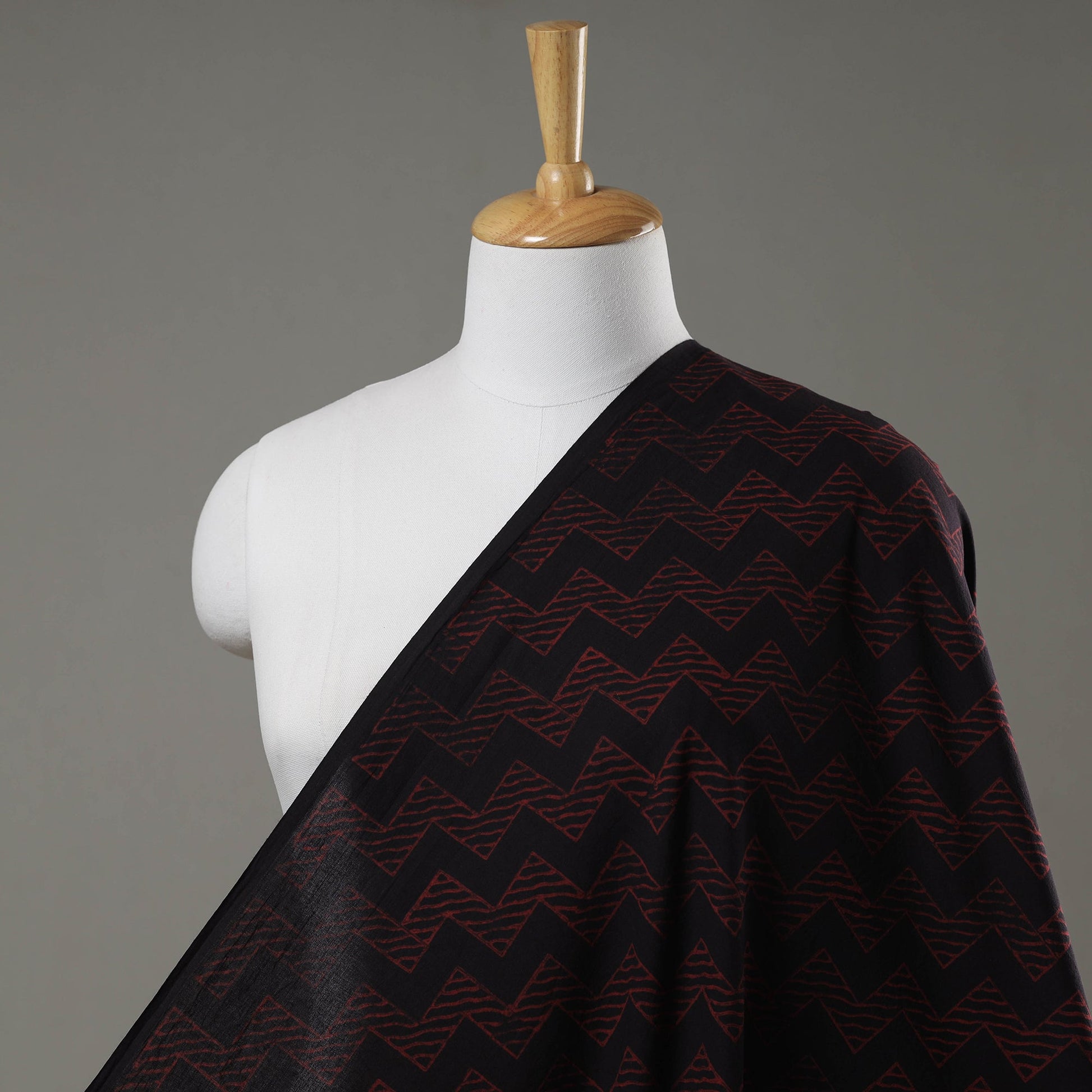 Black - Hand Block Printed Cotton Akola Fabric
