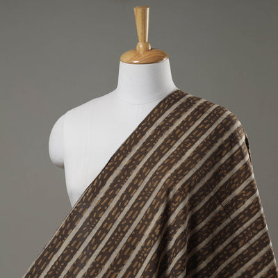 Brown - Hand Block Striped Print Cotton Akola Fabric