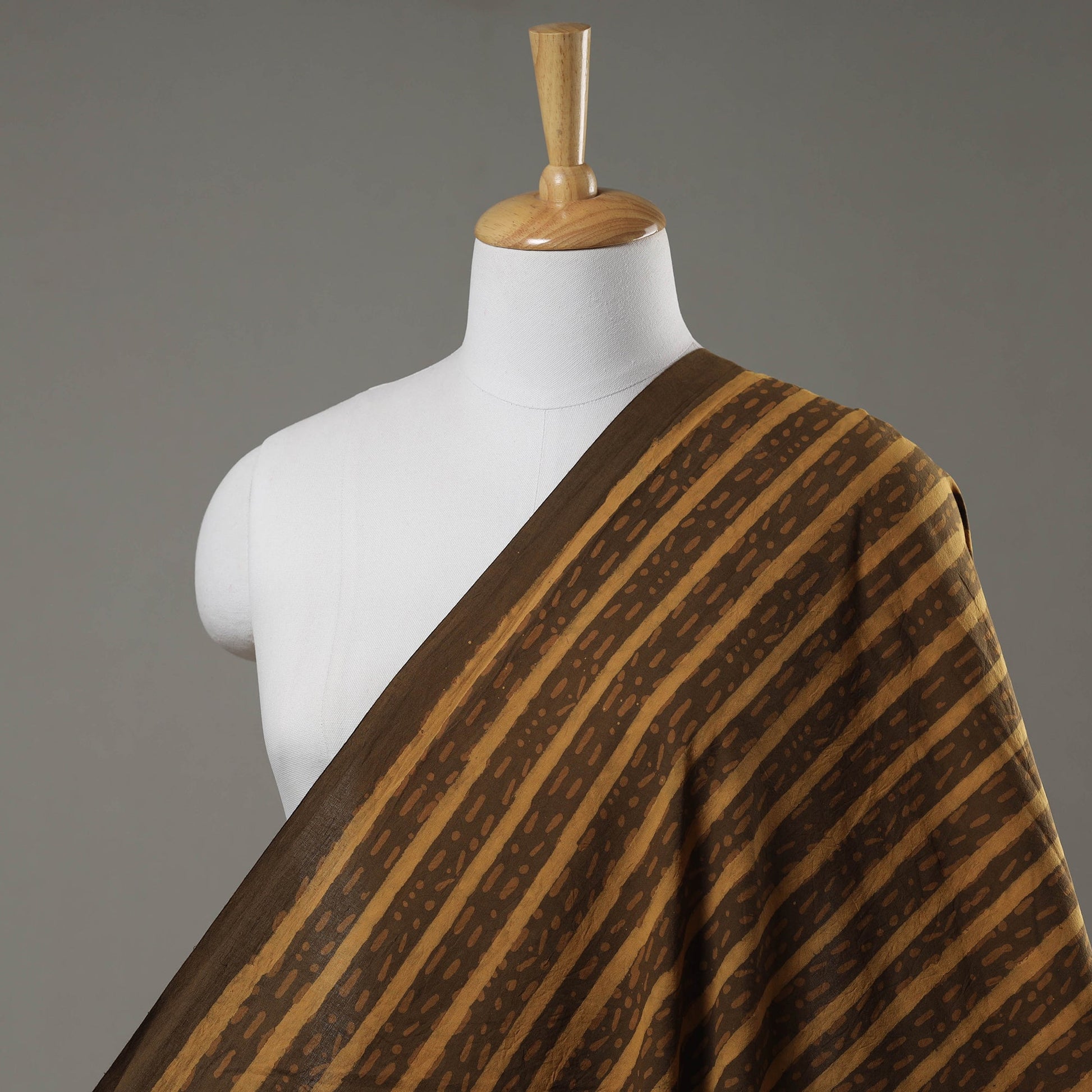 Brown - Hand Block Printed Cotton Akola Fabric