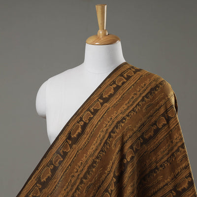 Brown - Hand Block Printed Cotton Akola Fabric