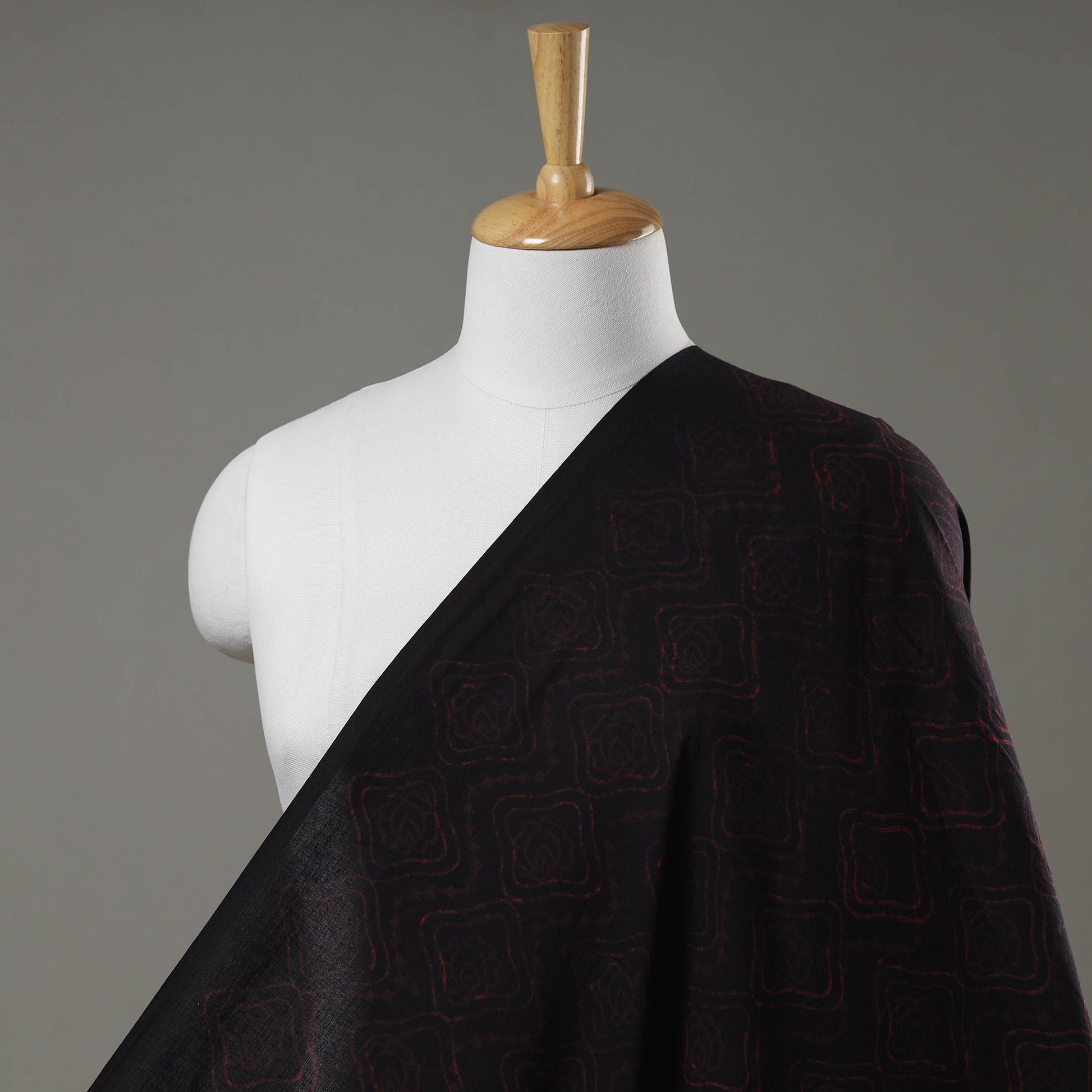 Black - Akola Hand Block Printed Cotton Fabric