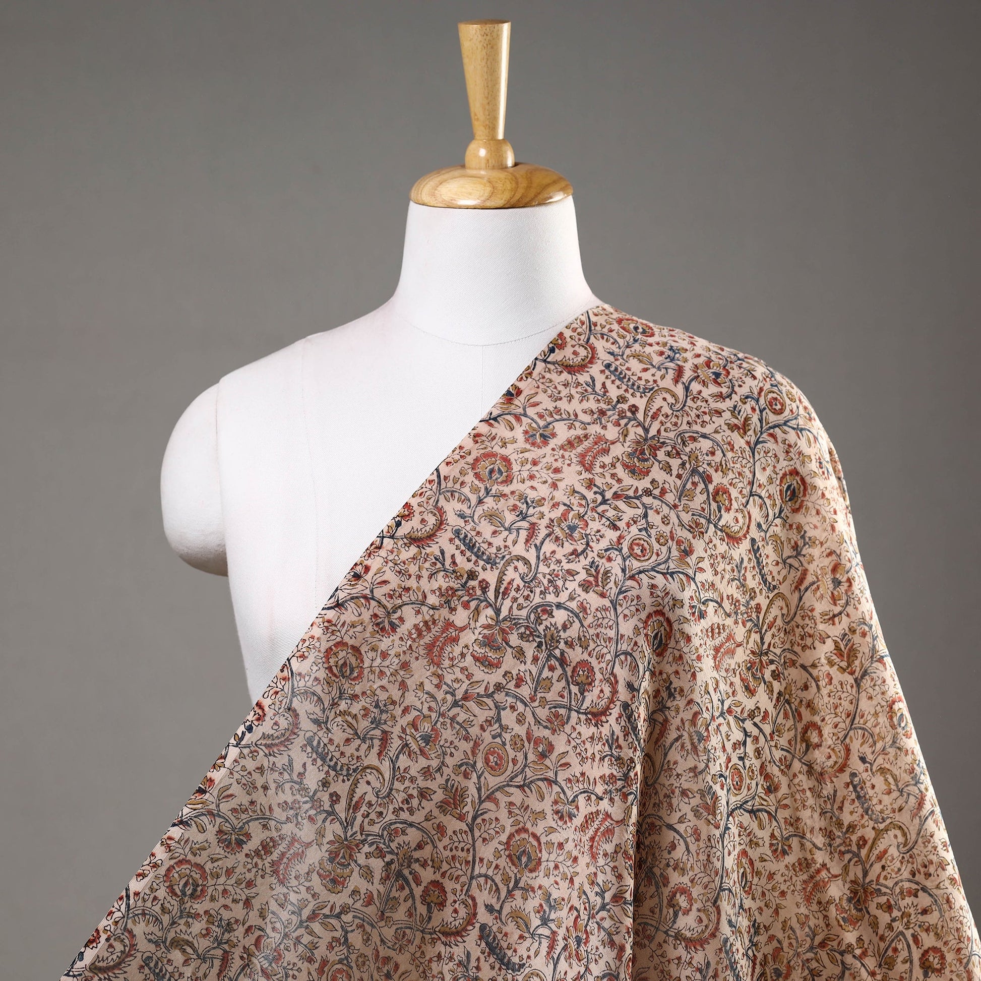 Beige - Pedana Kalamkari Block Printed Chanderi Silk Fabric