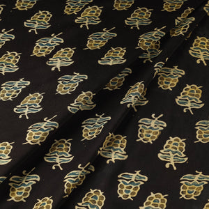 Black - Larch Butta Ajrakh Hand Block Printed Modal Silk Fabric