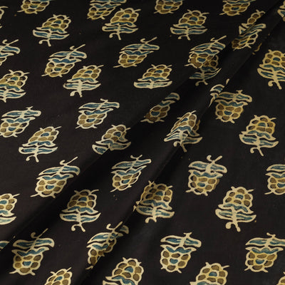 Black - Larch Butta Ajrakh Hand Block Printed Modal Silk Fabric