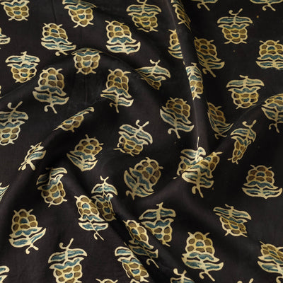 Black - Larch Butta Ajrakh Hand Block Printed Modal Silk Fabric