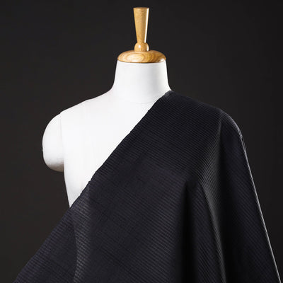 Black - Vidarbha Tussar Silk Checks Handloom Fabric