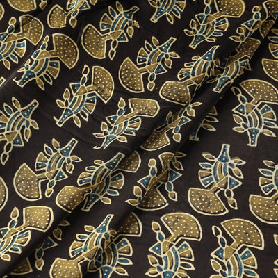 Black - Yellow Butta's On Black Ajrakh Hand Block Printed Modal Silk Fabric