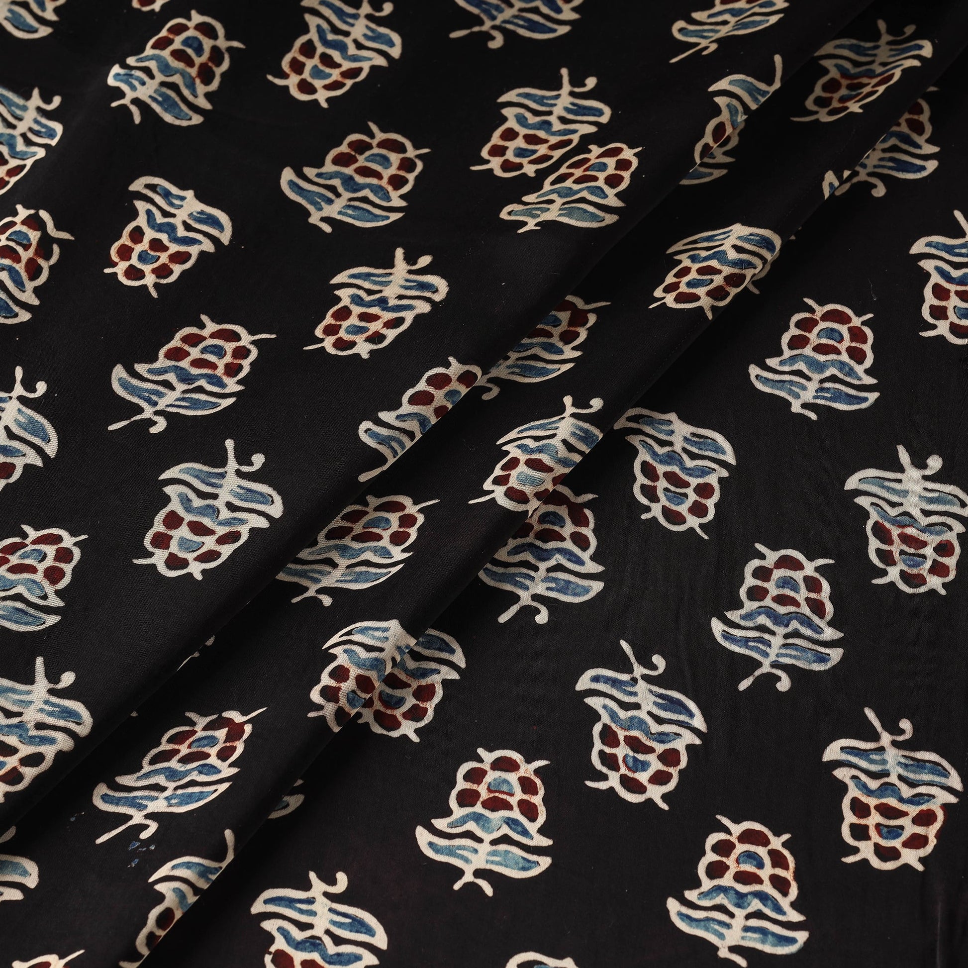 Black - Ajrakh Hand Block Printed Modal Silk Fabric