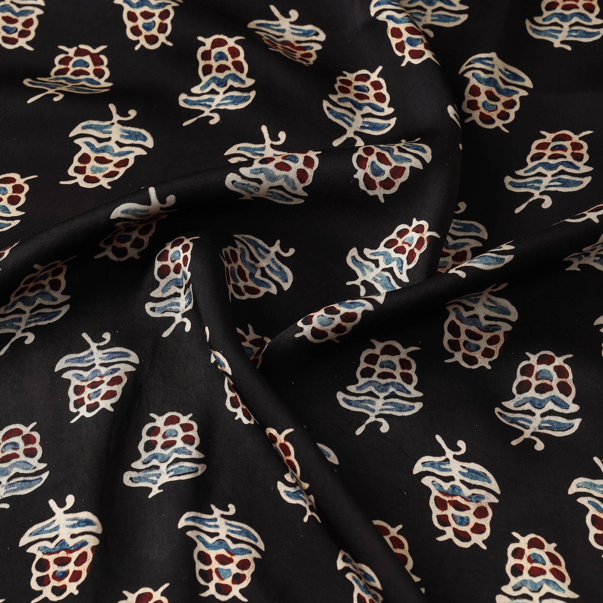 Black - Ajrakh Hand Block Printed Modal Silk Fabric