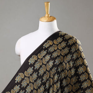 Black - Yellow Butta's On Black Ajrakh Hand Block Printed Modal Silk Fabric