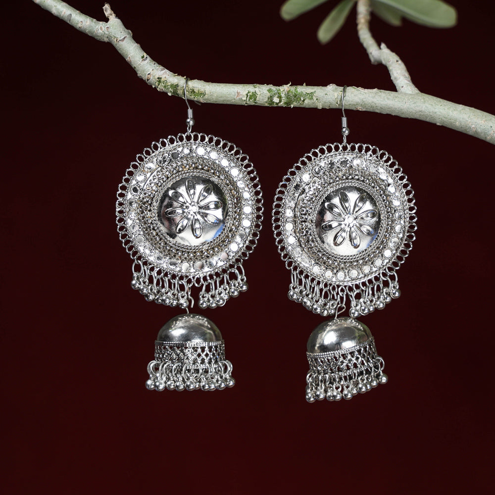 Black - Ajrakh Block Printed Kaftan with Oxidized Earrings & Jewelry Box