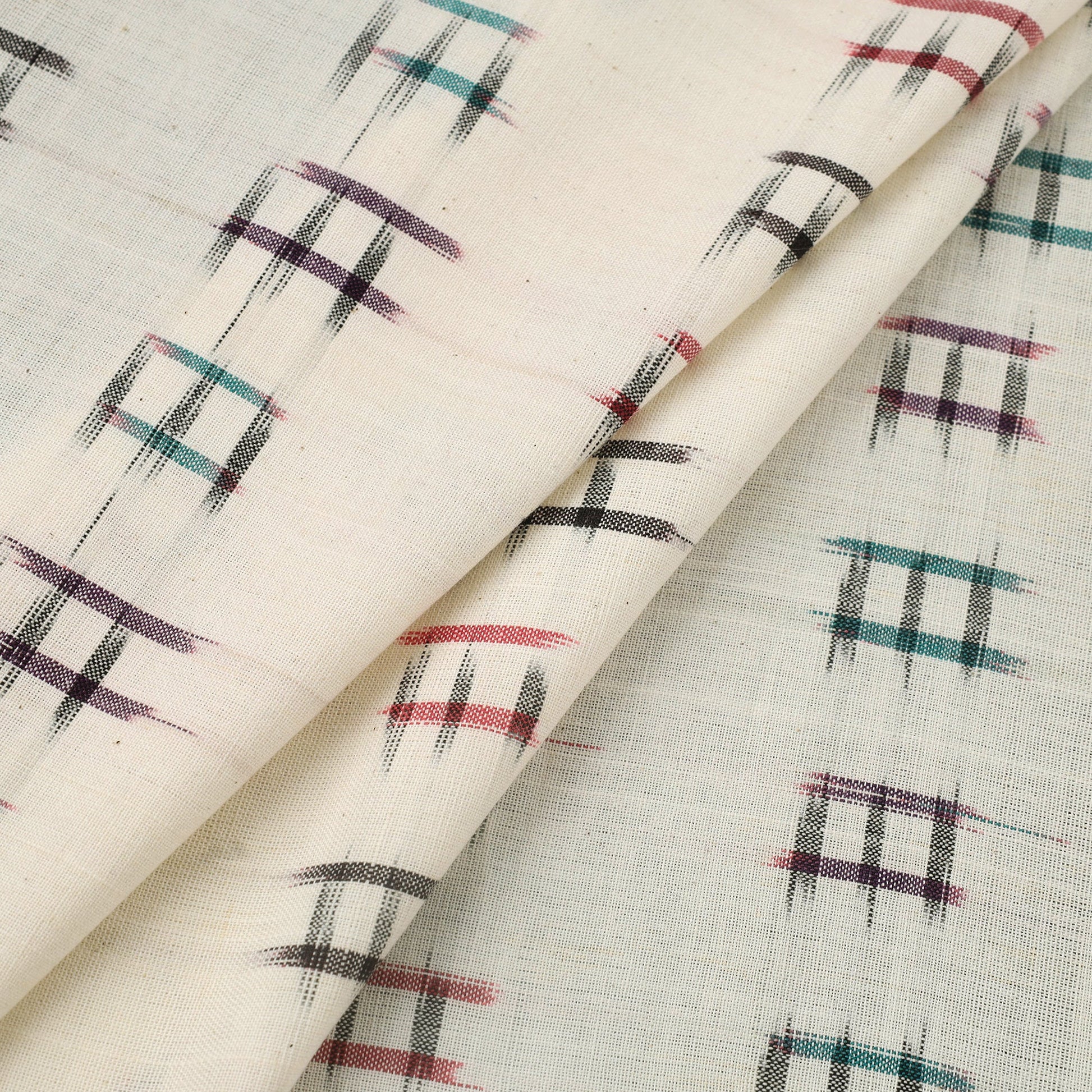 Beige - Handloom Cotton Pochampally Double Ikat Fabric 05