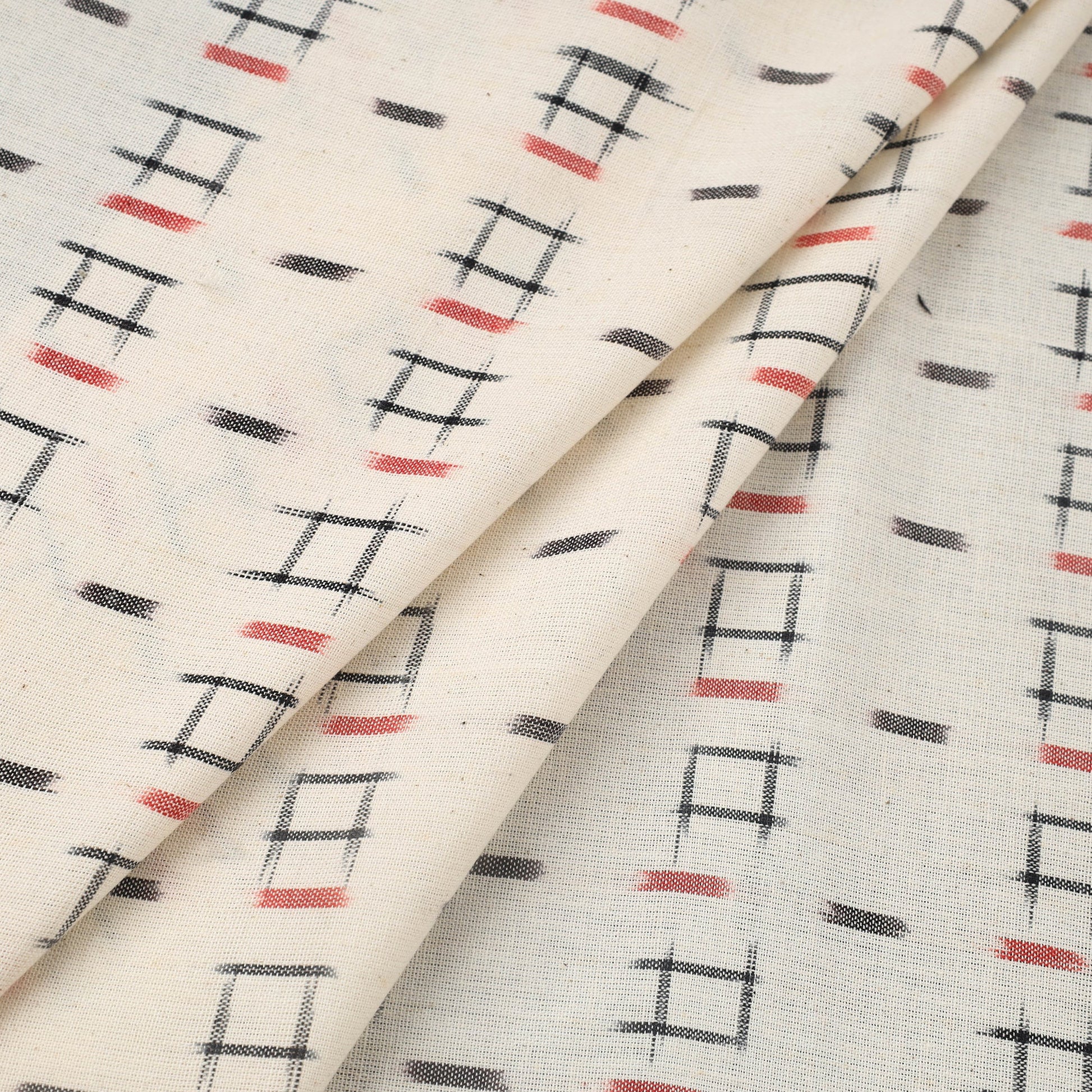 Beige - Handloom Cotton Pochampally Double Ikat Fabric 06