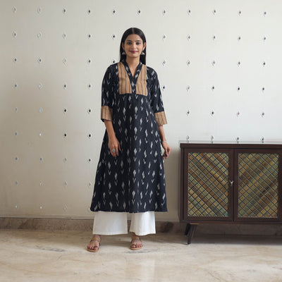 Black - Cotton Pochampally Ikat Kurta 10