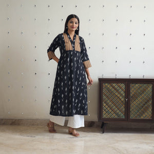 Black - Cotton Pochampally Ikat Kurta 10