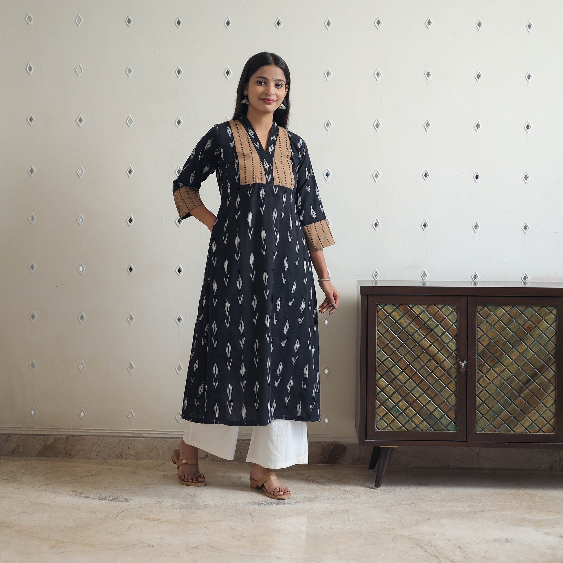 Black - Cotton Pochampally Ikat Kurta 10