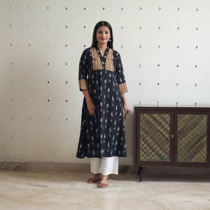 Black - Cotton Pochampally Ikat Kurta 10