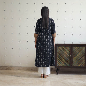 Black - Cotton Pochampally Ikat Kurta 10