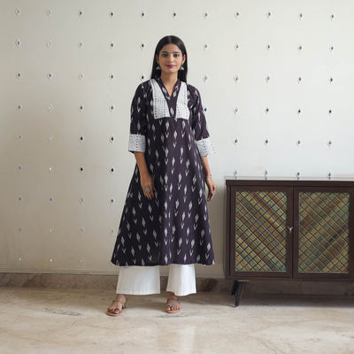 Brown - Cotton Pochampally Ikat Kurta 09
