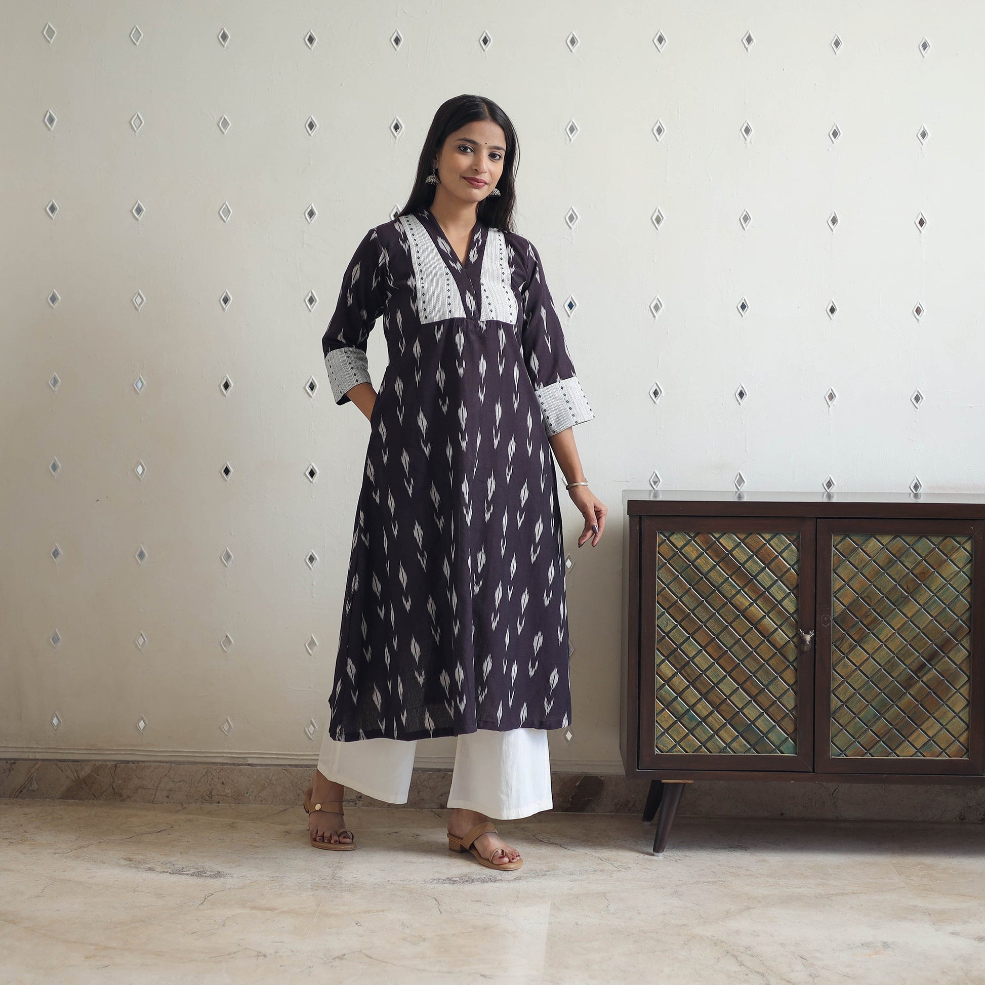 Brown - Cotton Pochampally Ikat Kurta 09