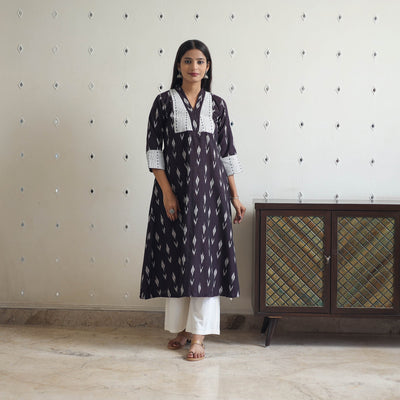 Brown - Cotton Pochampally Ikat Kurta 09