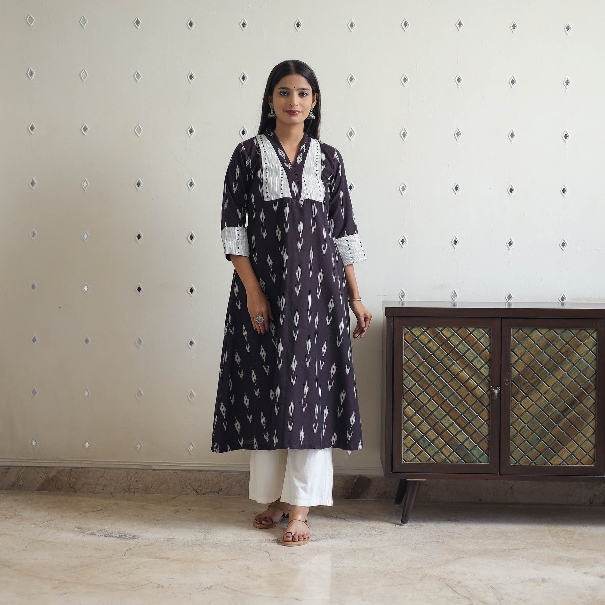 Brown - Cotton Pochampally Ikat Kurta 09