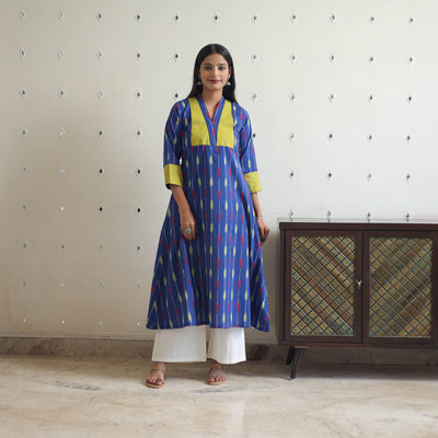 Blue - Cotton Pochampally Ikat Kurta 07
