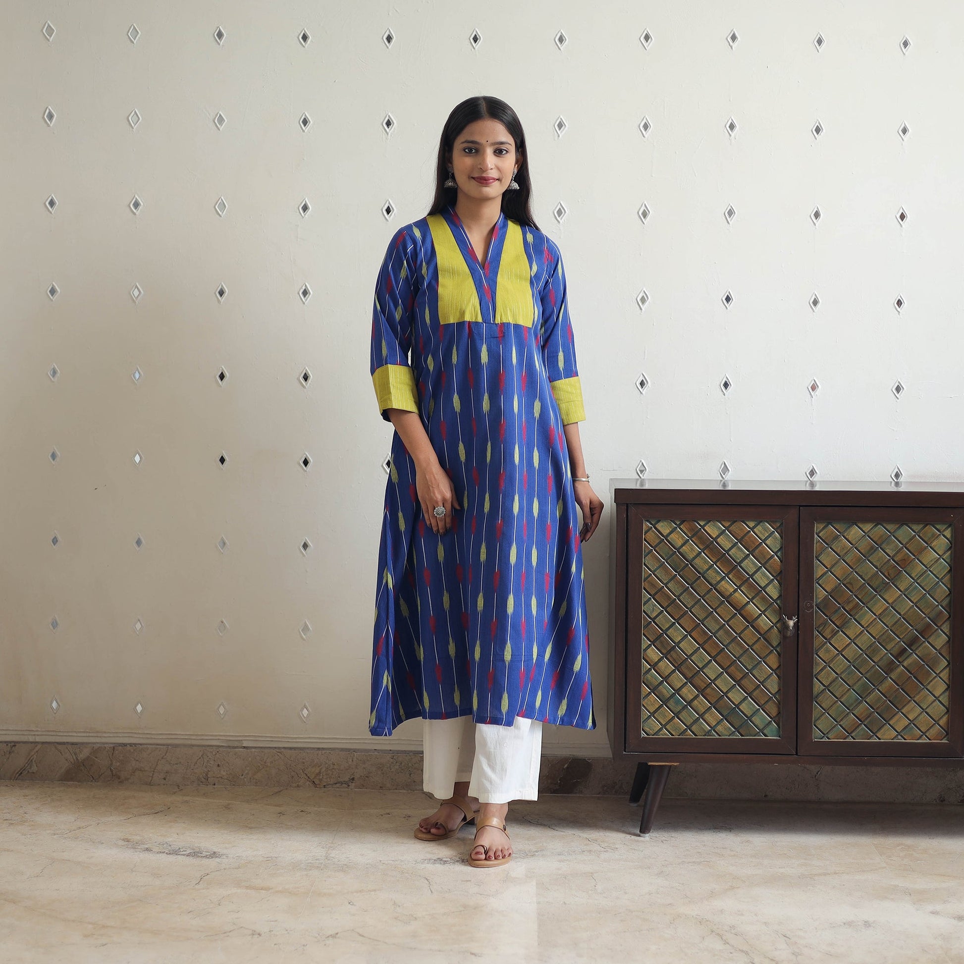 Blue - Cotton Pochampally Ikat Kurta 07