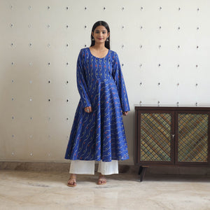 Blue - Cotton Flared Pochampally Ikat Kurta 12