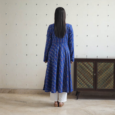 Blue - Cotton Flared Pochampally Ikat Kurta 12