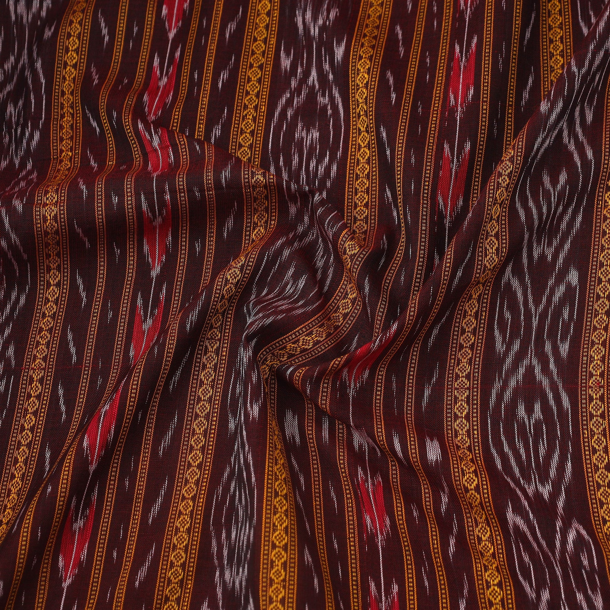 Brown - Handloom Cotton Sambalpuri Ikat Fabric 10