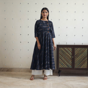 Blue - Cotton Flared Pochampally Ikat Kurta 20